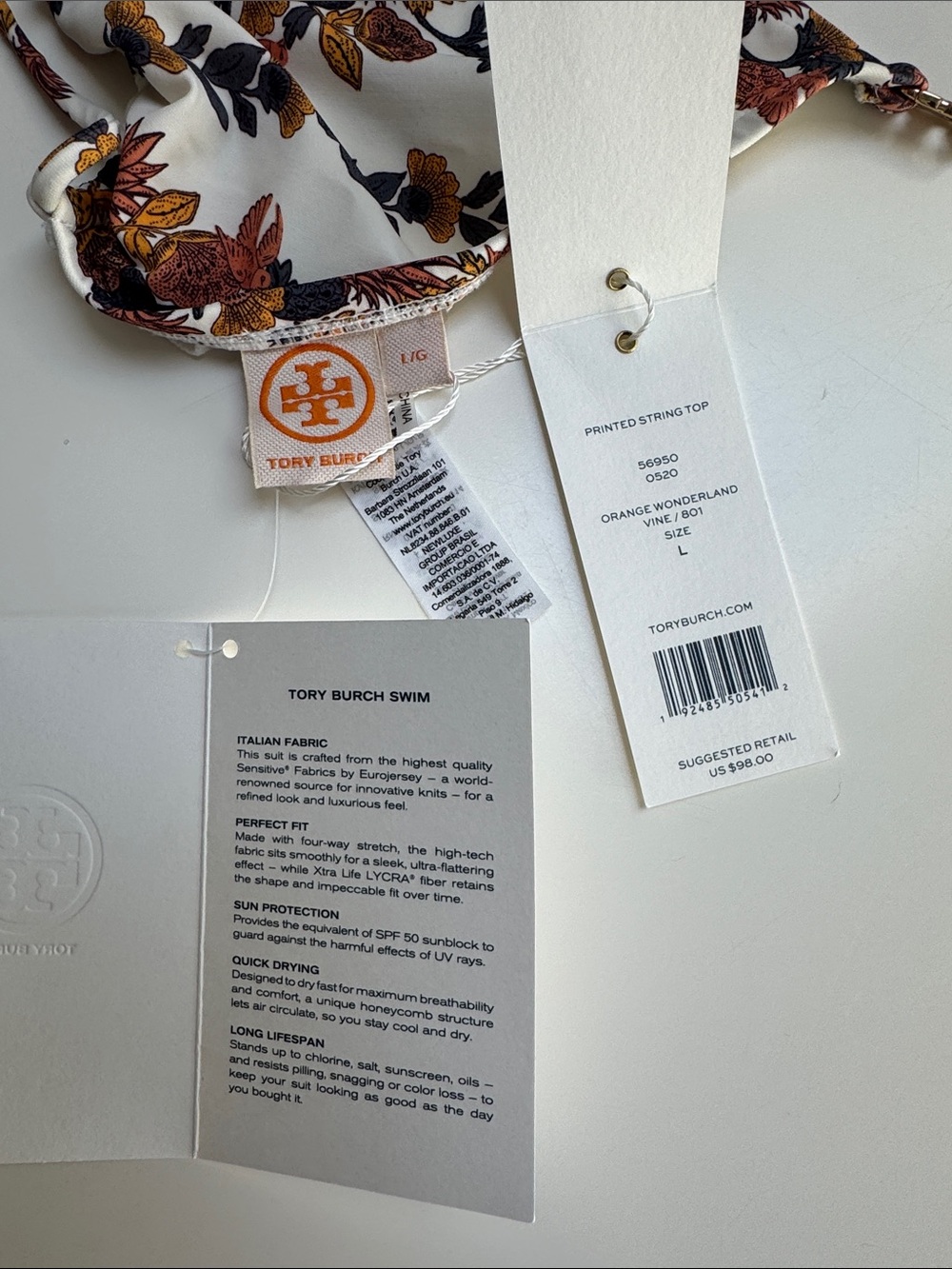 Tory Burch NWT Orange Wonderland Vine print High-Waist Bikini Set size L - Picture 5 of 11